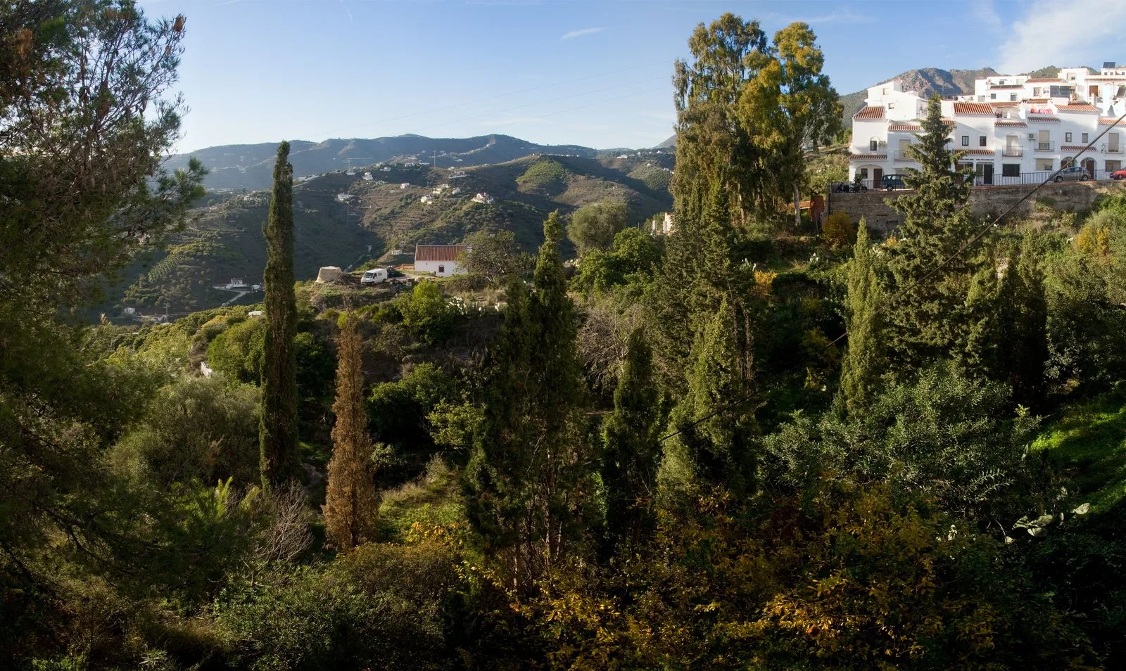 Panoramic view of Frigiliana and the Mediterranean coast from the hills above the village
